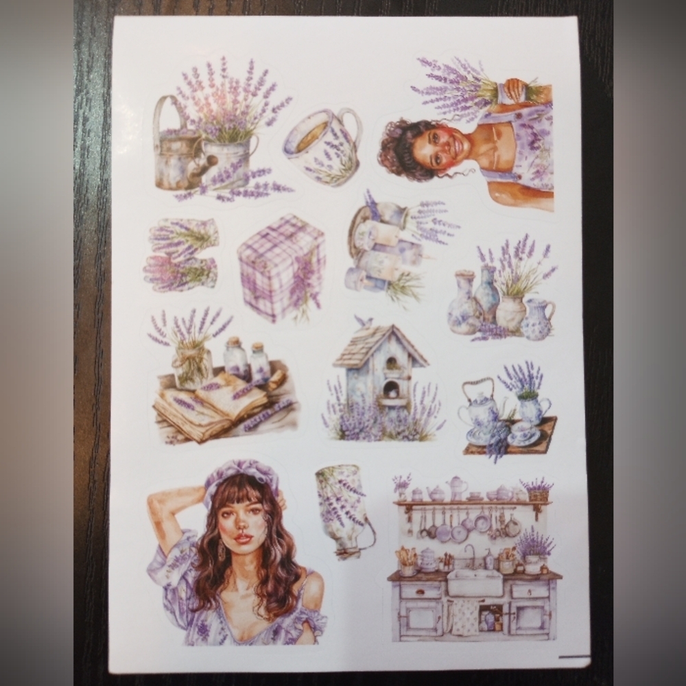 Lavender Cottage Farmhouse Sticker Sheet Botanical Floral Illustrations